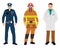 Set of Policeman, Doctor, Fireman flat icons. Service 911.