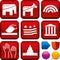 Set of politics icons on square buttons. Geometric style