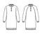 Set of Polo dresses Sweaters technical fashion illustration with rib neck, classic collar, long raglan sleeves, oversize