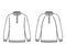 Set of Polo Sweaters technical fashion illustration with rib henley neck, classic collar, long raglan sleeves, knit trim