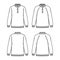 Set of Polo Sweaters technical fashion illustration with rib henley neck, classic collar, long raglan sleeves, oversized