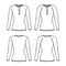 Set of Polo Sweaters technical fashion illustration with rib henley neck, classic collar, long raglan sleeves, slim fit