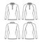 Set of Polo Sweaters technical fashion illustration with rib henley neck, classic collar, raglan sleeves, fitted body