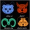 Set of polygonal animals. Polygonal logos. Geometric set of mountain sheep, Andean cat, squirrel, American marten on