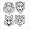 Set of polygonal head animals. Polygonal logos. Geometric set of Lion, Jaguar, wolf, Tiger