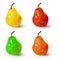 Set of polygonal multicolored pears, in vector,