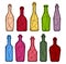 Set polygonal triangle alcohol bottles, champagne and wine