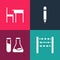 Set pop art Abacus, Test tube and flask, Pencil with eraser and School table chair icon. Vector