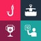 Set pop art Assessment of judges, Award cup, Water gymnastics and Snorkel icon. Vector