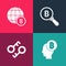 Set pop art Bitcoin think, Cryptocurrency key, Magnifying glass with and Globe icon. Vector