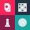 Set pop art Checker game chips, Chess, Board of checkers and Playing cards icon. Vector