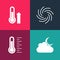 Set pop art Cloud with moon, Meteorology thermometer, Tornado and icon. Vector