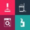 Set pop art Dishwashing liquid bottle, Washer, Mop and bucket and Rubber plunger icon. Vector