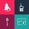 Set pop art Evacuation plan, Burning match with fire, Walkie talkie and forest tree icon. Vector