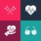 Set pop art Eyeglasses, Heart rate, and Crutch or crutches icon. Vector