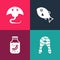 Set pop art Fish steak, Sea cucumber in jar, Tropical fish and Stingray icon. Vector