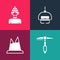 Set pop art Ice axe, Mountains, Ski lift and Winter athlete icon. Vector