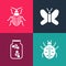 Set pop art Mite, Fireflies bugs in a jar, Butterfly and Chafer beetle icon. Vector