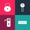 Set pop art Password protection, Door handle, Undefined key and Lock icon. Vector