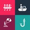 Set pop art Snorkel, Kitesurfing, Jet ski and Canoe rowing team sports icon. Vector