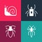 Set pop art Spider, Cockroach, Beetle bug and Snail icon. Vector