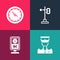 Set pop art Train conductor, Information stand, traffic light and station clock icon. Vector