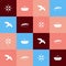 Set pop art Wind rose, Folded paper boat, Bird seagull and Speedboat icon. Vector