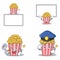 Set of Popcorn character with board megaphone police