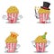 Set of Popcorn character with crazy magician king clown