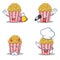 Set of Popcorn character with shopping karaoke devil chef