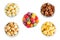 Set of popcorn: classic salt, cheese, chocolate, caramel and sweet multicolor