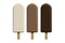 Set of popsicles, eskimo sundae ice cream on wooden sticks isolated