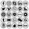 Set of popular round black social media icons