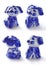 Set of porcelain small toy dogs. Puppy style of Gzhel on a white isolated background. Traditional Russian ornament