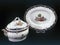 Set of porcelains from Tournai. Terrine and its tray with Dutch landscapes