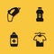 Set Portable vacuum cleaner, Drying clothes, Antibacterial soap and Bottle for detergent icon with long shadow. Vector