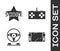 Set Portable video game console, Star, Racing simulator cockpit and Gamepad icon. Vector