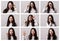 Set of portraits of asian woman with different emotions