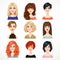 Set of portraits of avatars of cute different women