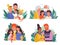 A set portraits of happy families hug and love each other a vector illustrations