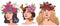 Set of portraits of women with flowers in their hair on a white background. Vector graphics