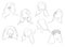 Set of portraits of young women. Line art. Abstract image of people. Modern style. People of different ethnic groups.