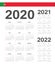 Set of Portuguese 2020, 2021, 2022 year vector calendars