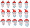 Set with positive senior man head wearing red Santa Claus hat isolated on white. Portaits of cool handsome smiling hipster