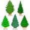 Set of potted christmas vector tree like fir or pine Blue spruce for New year celebration without holiday decoration