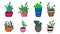 Set of potted plant illustration on white background. various house plant icon. hand drawn vector. beautiful flowerpot. doodle art