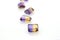 Set of precious purple and yellow polished gems of ametrine. Jewelry and precious stones