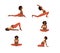Set of prenatal yoga poses. Black woman yoga isolated on the white background. Pregnant black woman doing yoga. Vector