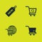 Set Price tag with New, Shopping cart cursor, globe and Refresh shopping icon. Vector