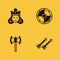 Set Princess or queen, Medieval arrows, poleaxe and Round shield icon with long shadow. Vector